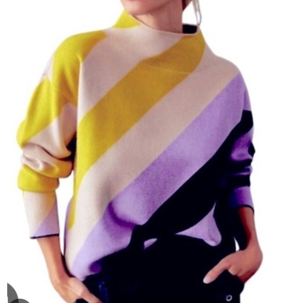 Maeve Yellow, Purple, and Black Striped Turtleneck Sweater - Picture 2 of 5